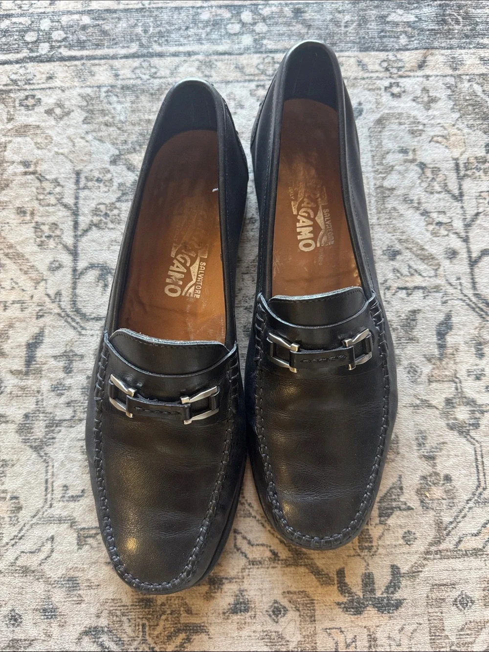 Salvatore Ferragamo Leather Bit Moccasins Men's Size 8.5 Black Quiet Luxury